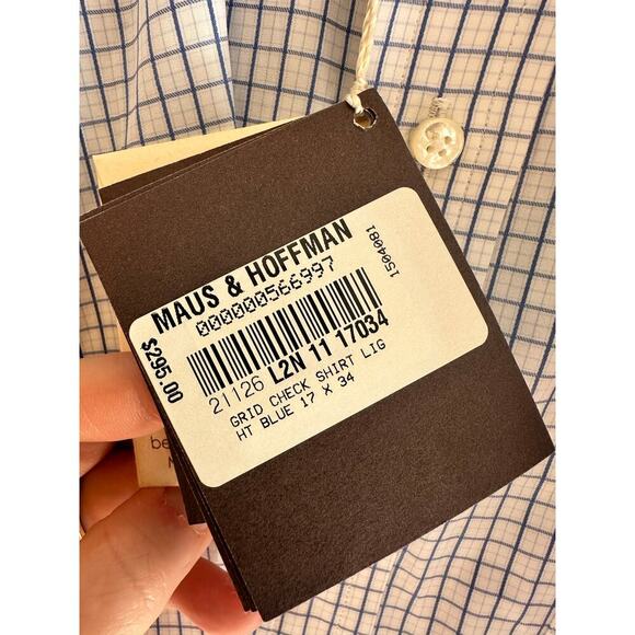 NWT Robert Talbott/Maus Hoffman Light Blue Grid Check Button-down 100% Cotton 17 - Picture 6 of 8